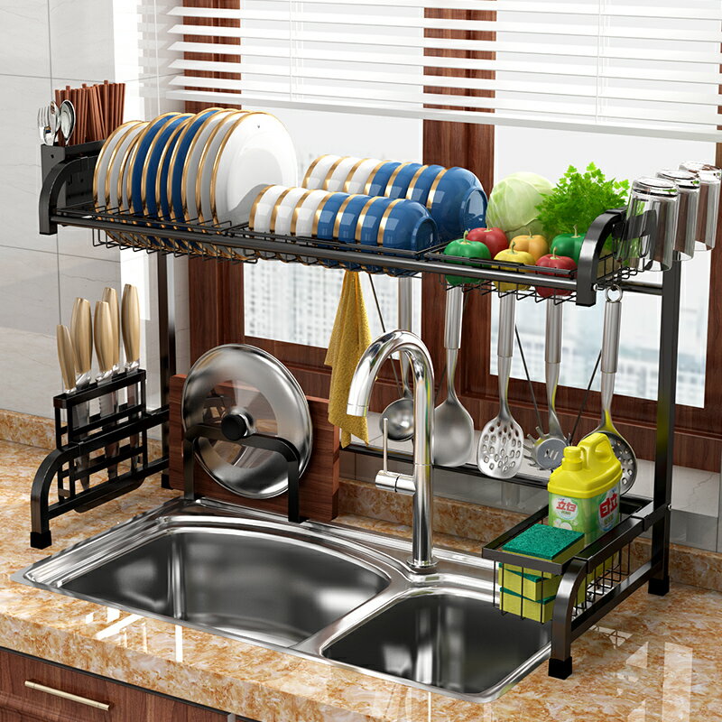 廚房置物架不銹鋼水池放碗碟筷濾水架子水槽晾碗瀝水多層用品收納