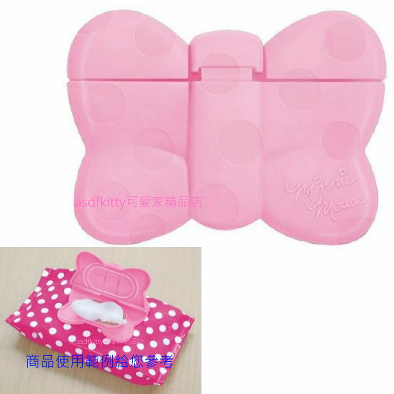 asdfkitty*米妮的蝴蝶結造型粉紅色濕紙巾蓋-可重複黏貼-隨身包.溼拖巾.廚房油污濕巾.也可使用-日本製