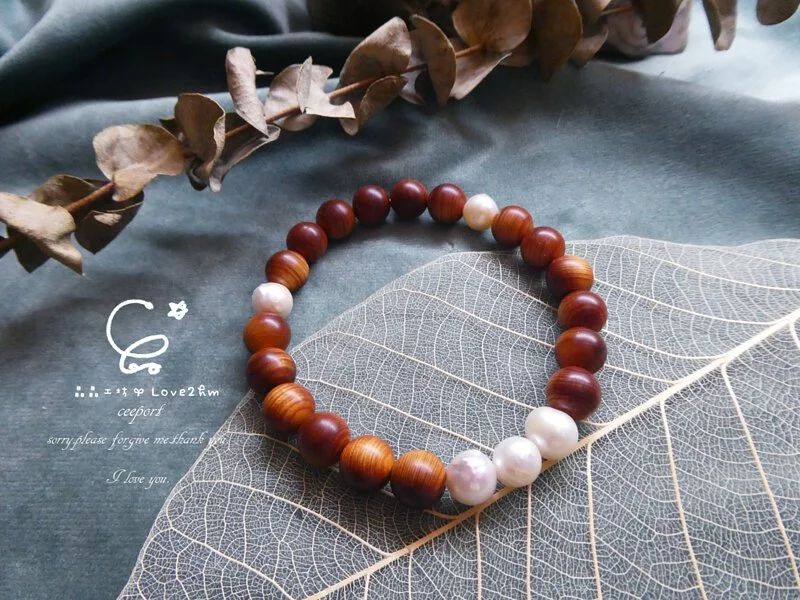 沐日崖柏巴洛克珍珠設計手鍊 崖柏 珍珠 木質手鍊 晶晶工坊-love2hm 8