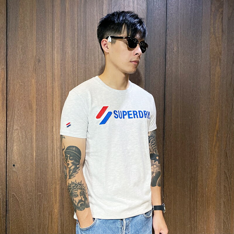 美國百分百【全新真品】極度乾燥 Superdry T恤 上衣 SD T-shirt 短袖 logo 短T 米灰 CC87