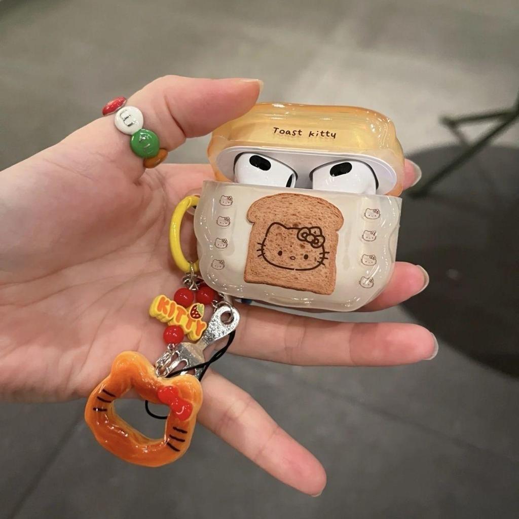 耳機保護殼 萌系可愛吐司麵包Kitty貓適用蘋果無線藍芽AirPodsPro耳機殼1/2代 蘋果耳機保護殼
