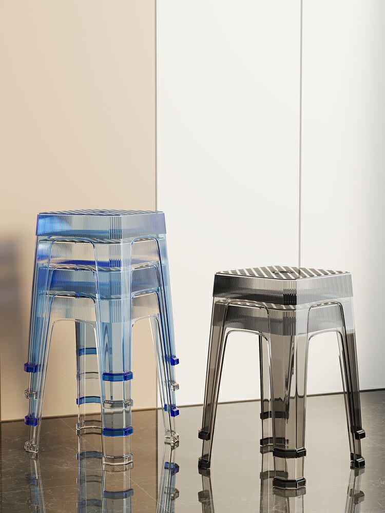 【免運】 塑料凳子餐桌家用現代簡約餐椅加厚板凳可疊放高凳亞克力透明椅子
