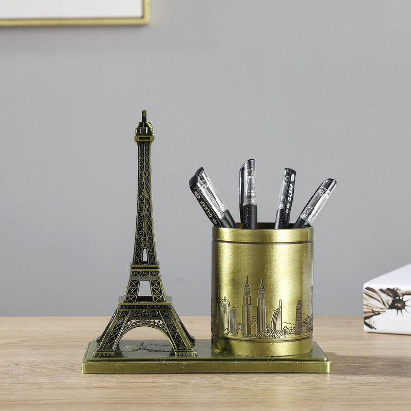 創意埃菲爾鐵塔擺件地標建筑模型鐵藝收納筆筒家居桌面裝飾小擺設