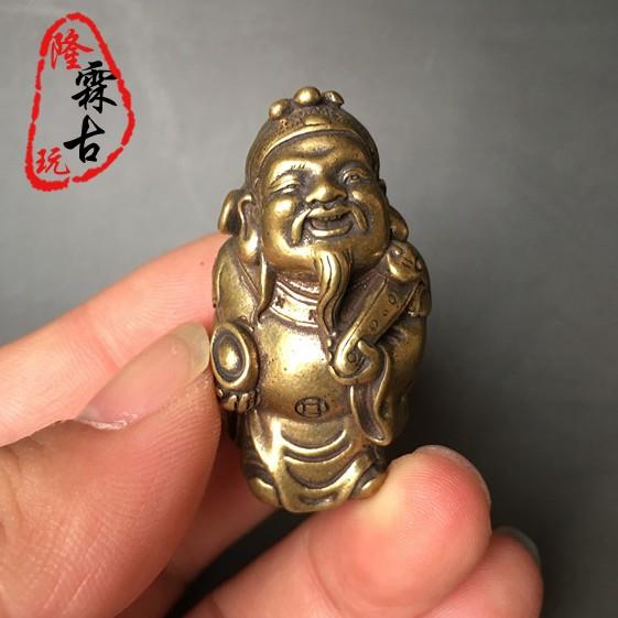 仿古黃銅小掛件實心黃銅如意元寶財神手把件銅飾擺件微雕古玩銅器