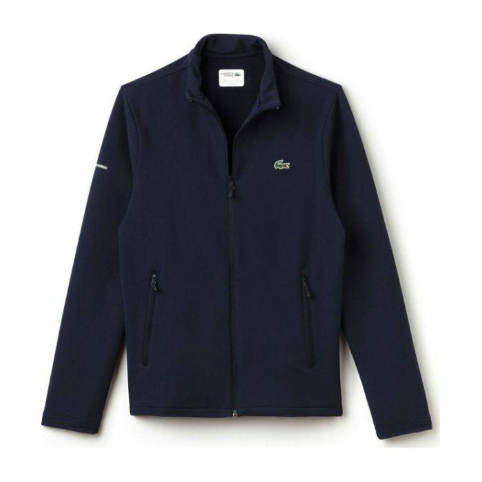 美國百分百【全新真品】法國 Lacoste 鱷魚 軟殼 立領 夾克 外套 修身 抗UV 男 深藍 S號 I696