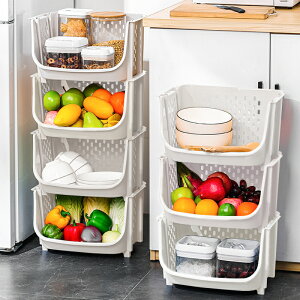 廚房置物架 水果蔬菜收納簍玩具 落地 疊加菜籃子客廳臥室床頭零食筐
