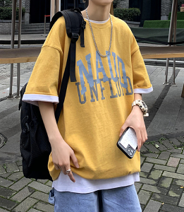 FINDSENSE X 男女 森系學生T恤百搭洋氣圓領短袖寬鬆T恤