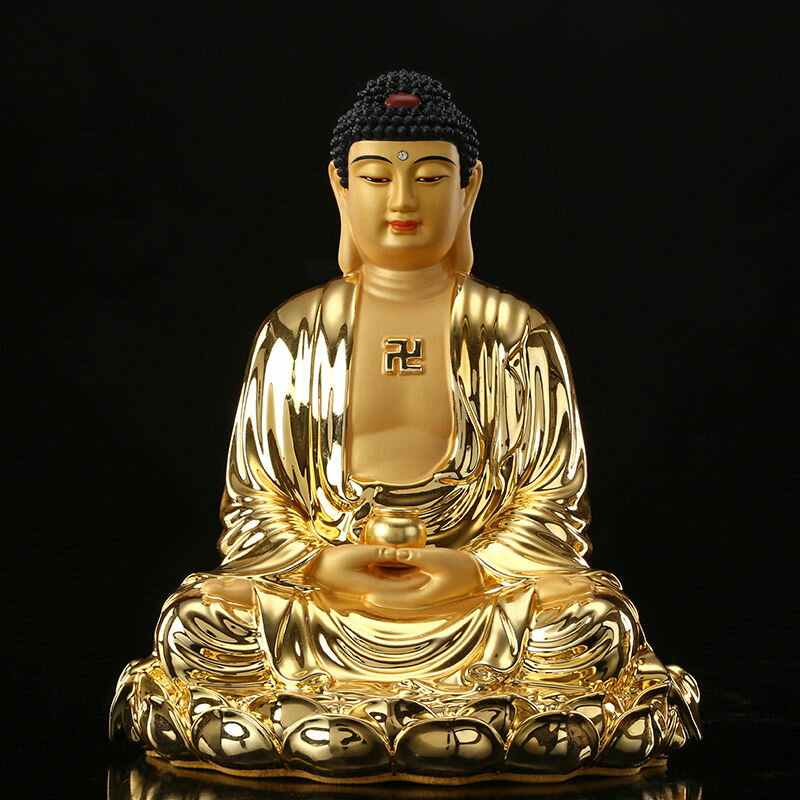臺灣純銅貼金釋迦牟尼佛像供奉金剛座娑婆三圣釋迦摩尼佛銅像擺件| 誠信