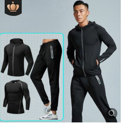 美琪 反光透氣運健身服三件套秋冬季男速乾套裝長袖緊身衣動服彈力訓練