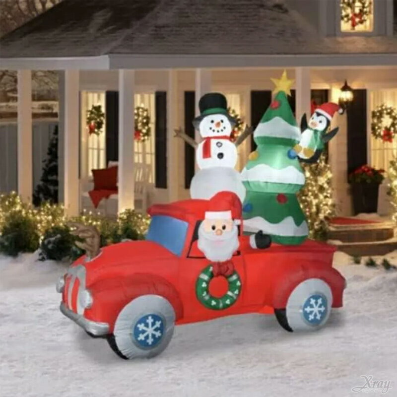 充氣-聖誕老公公開紅卡車載聖誕樹，大型充氣 充氣擺飾好收納 聖誕佈置 聖誕充氣 聖誕老人擺飾，節慶王【X252391】