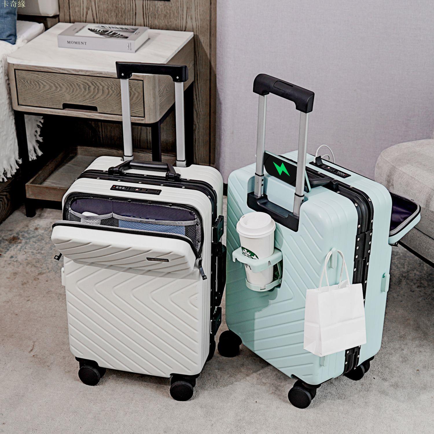 前置開口行李箱拉桿箱女小型輕便20寸登機箱多功能旅行箱密碼箱子