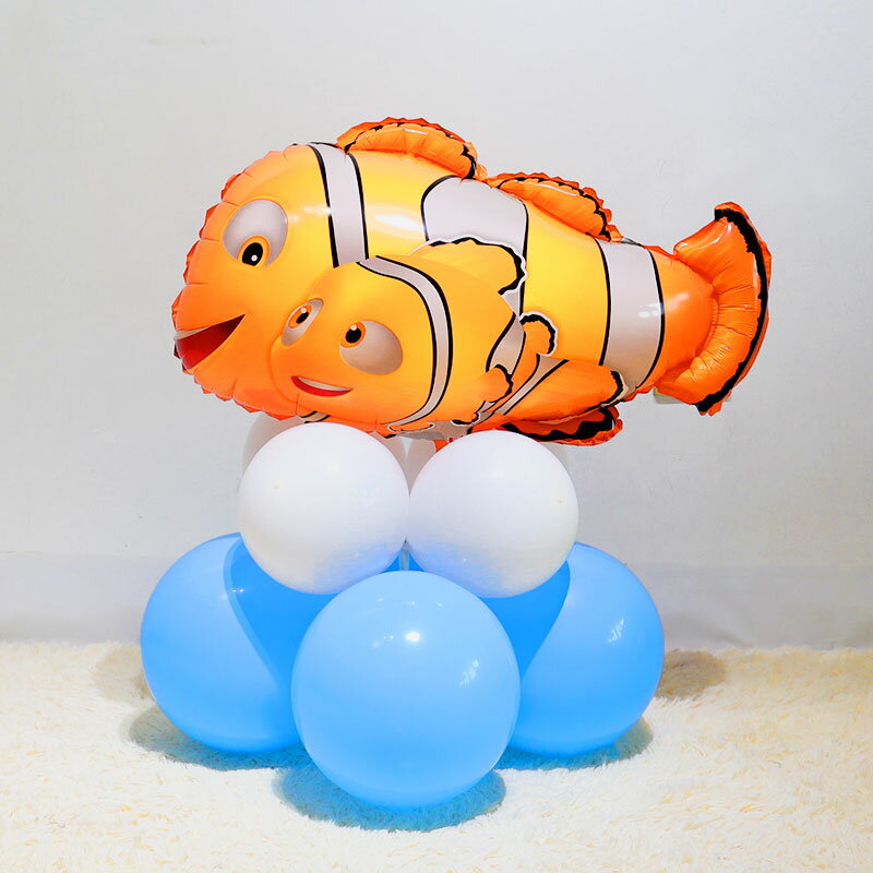 海洋動物立柱路引兒童男寶寶生日派對裝飾海洋魚主題系列鋁膜氣球