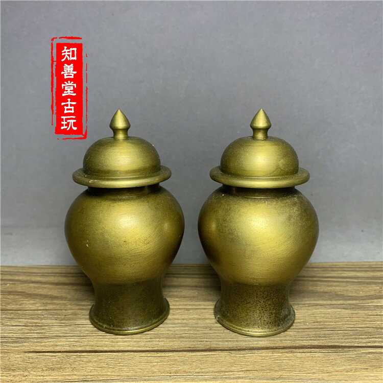 中式古典純銅花瓶迷你茶葉罐將軍罐小賞瓶中式古典擺件茶道藝術