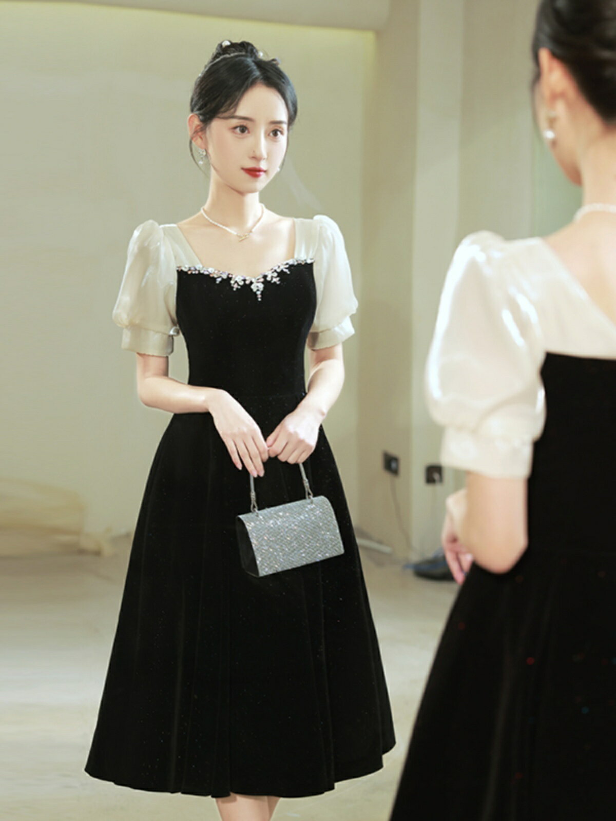 晚禮服連身裙 黑色小禮服裙女氣質宴會高階感2024新款夏季連衣裙演出成人禮生日