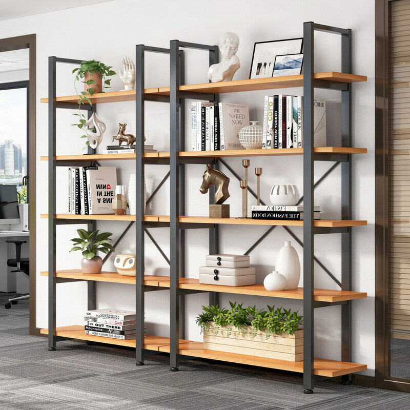 APP下單享點數9% 書架置物架落地辦公室隔斷鋼木展示架多層收納儲物架簡易客廳置物