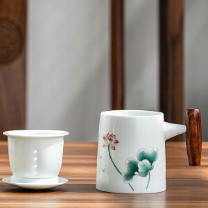 陶瓷馬克杯子帶蓋茶水分離家用辦公室泡茶杯經典簡約清新禮盒裝