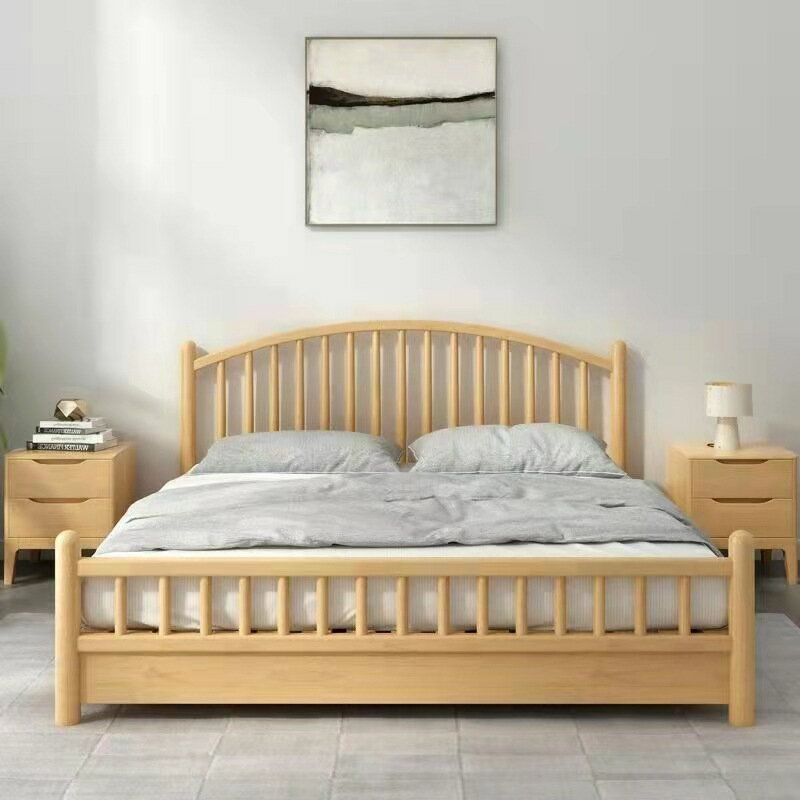 優樂悅~全實木床簡約北歐式1.8米單雙人現代主臥室出租屋房用簡易經濟型