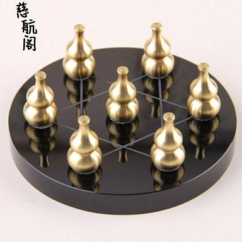 特價黃銅葫蘆七星陣擺件實心小葫蘆天然黑曜石底盤床頭客廳書桌玄關