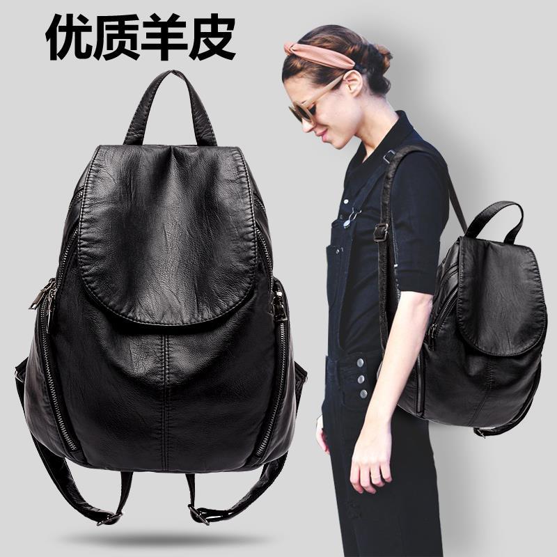 免運 時尚後揹包女 【2373人好評】真皮雙肩包女韓版2025新款女韓版羊皮書包大容量休閑軟皮旅行揹包 快速出貨