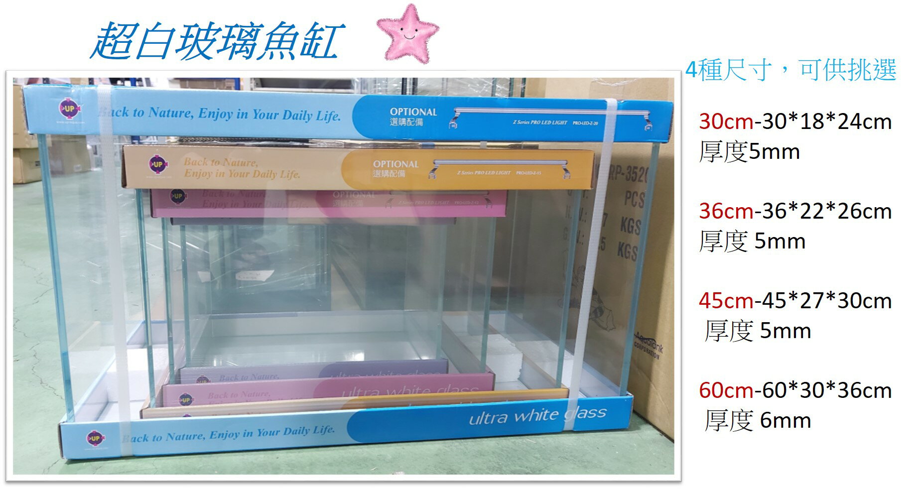 UP 雅柏【超白玻璃魚缸】(空缸 )開放缸 超白缸 缸 高透明度 魚缸 水族箱 台灣製
