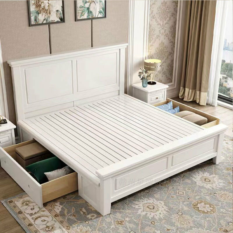優樂悅~美式全實木床1.8米現代簡約主臥室雙人床儲物婚床極簡白色公主床