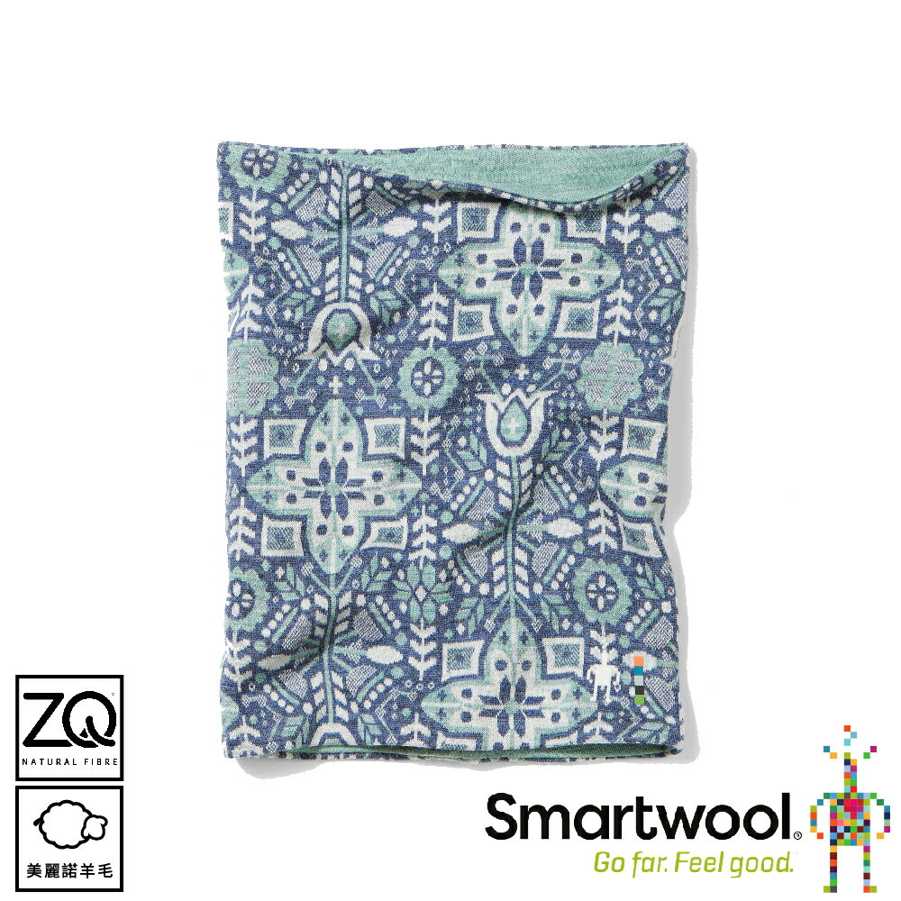 【SmartWool 美國 Thermal 美麗諾羊毛雙面兩用短頸套《北極藍花卉》】SW017071/圍脖/帽子/口罩