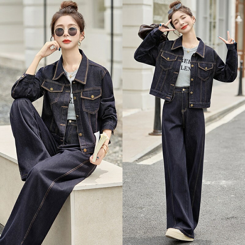 【巴黎精品】現貨+預購 韓風牛仔套裝牛仔外套牛仔褲丹寧夾克女裝-撞色明線牛仔兩件套a1ln44
