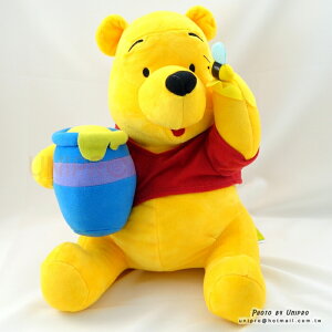 【UNIPRO】迪士尼 小熊維尼 Winnie the Pooh 坐姿 蜜蜂 糖罐 維尼 絨毛玩偶 娃娃 30公分