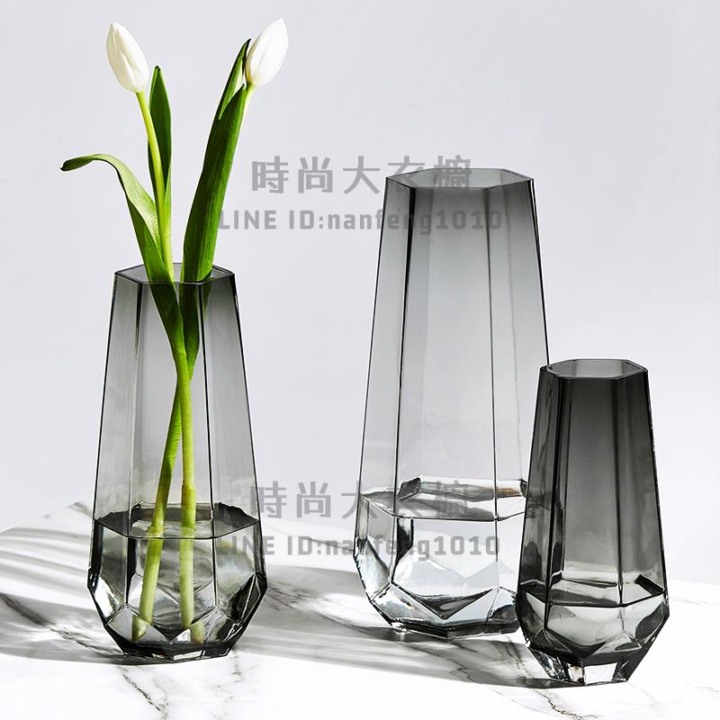北歐創意簡約輕奢玻璃花瓶透明水養百合玫瑰鮮花客廳插花擺件【時尚大衣櫥】