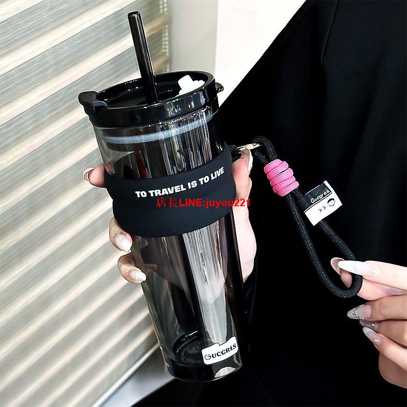 【3594人收藏】玻璃杯ins高顏值咖啡杯帶蓋吸管杯學生水杯情侶杯子辦公室隨手杯
