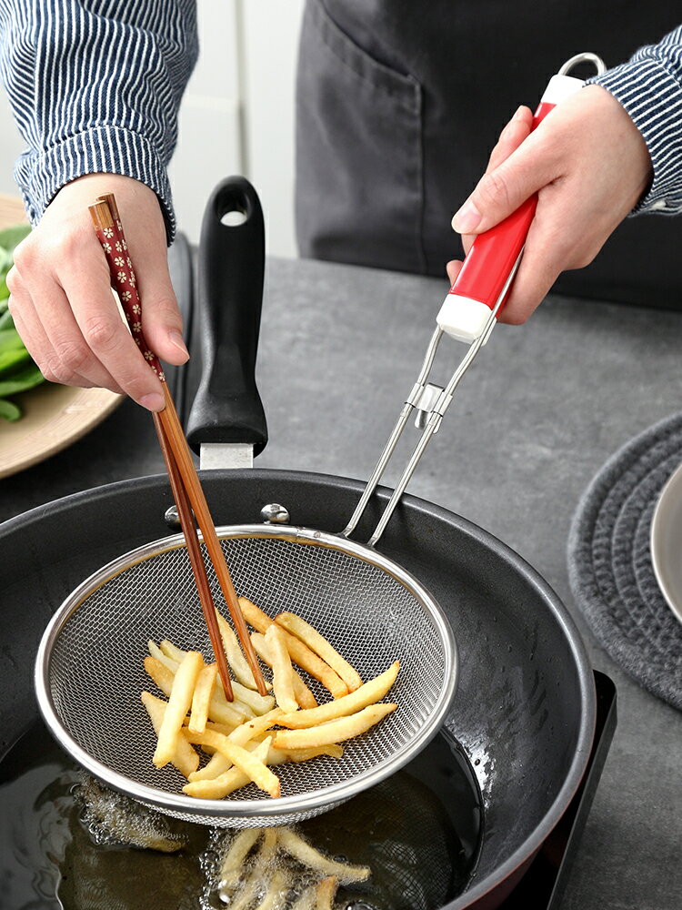 onlycook 家用不銹鋼漏勺漏網廚房過濾網 長柄網勺線漏油撈勺笊籬