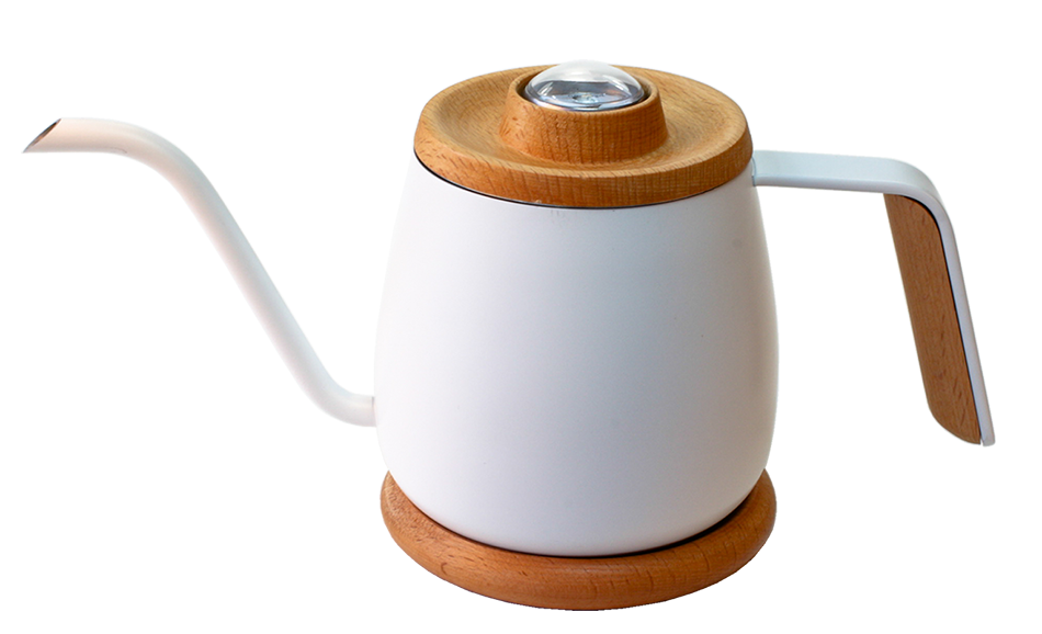 【對的咖啡】TAMAGO 單人咖啡手沖壺．內建溫度計、木質握把與底座（350ml)