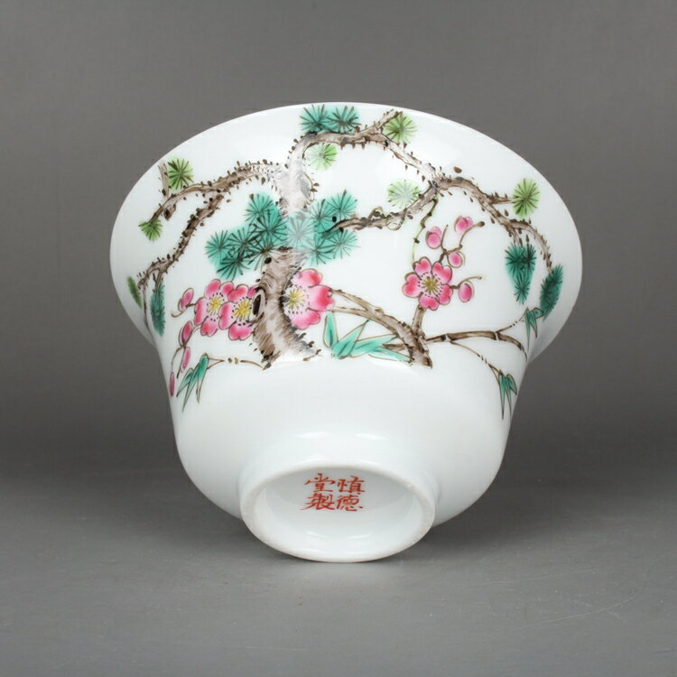 慎德堂粉彩手繪梅花蓋杯蓋碗三才杯景德鎮茶具古玩古董仿古陶瓷器| 協貿