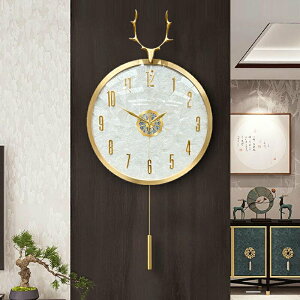 TIMESS輕奢鹿頭鐘表掛鐘客廳家用時尚裝飾表掛墻靜音大氣電波時鐘