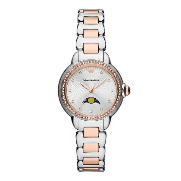 EMPORIO ARMANI 亞曼尼 Mia系列 AR11567 波紋環鑽月相女錶 玫瑰金x銀色錶帶 32MM｜樂天全館特惠中★指定刷卡回饋10%