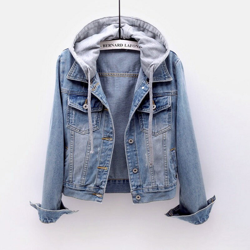 【巴黎精品】牛仔外套丹寧夾克-短版連帽可拆百搭女外套2色a1jc1