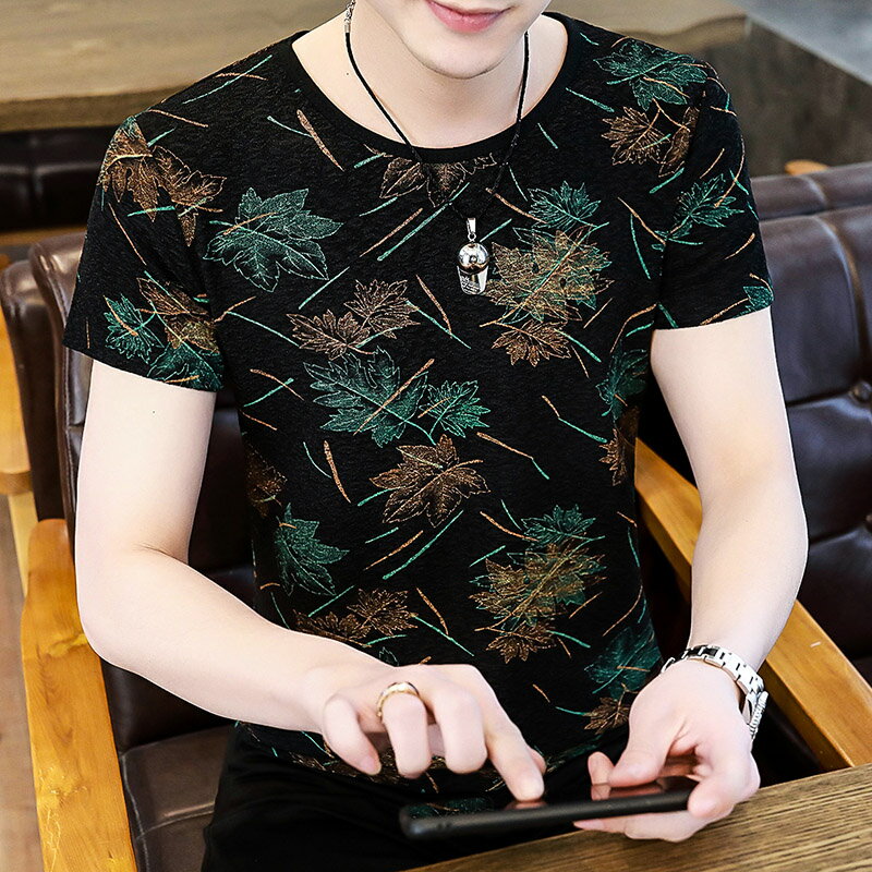 短袖t恤夏天潮流半袖印花冰絲體恤圓領寬松大碼打底衫上衣男士T恤 2