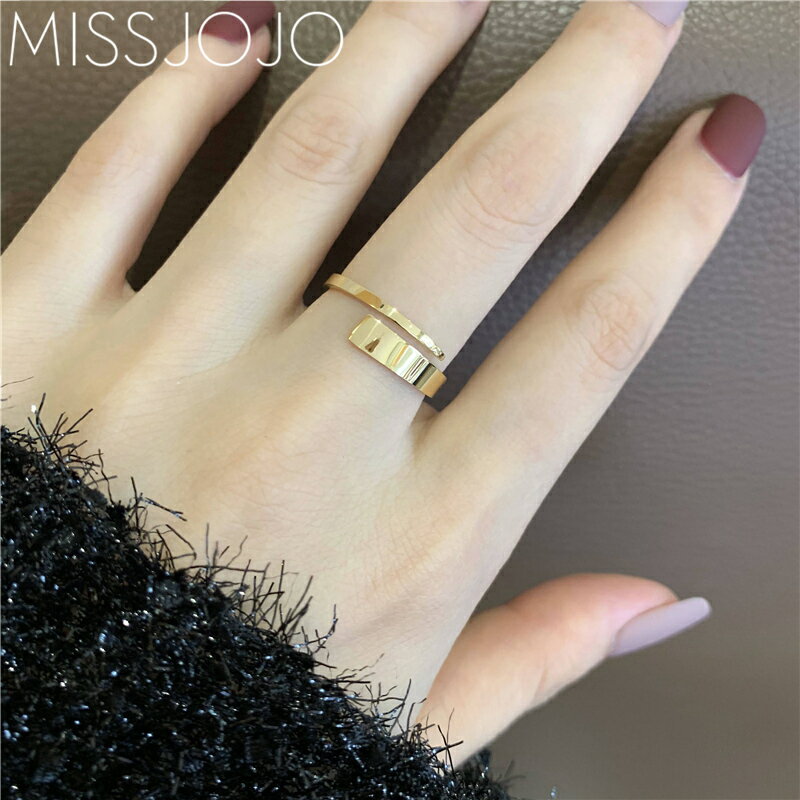 日韓版簡約個性基本款交錯鈦鋼鍍18K玫瑰金色疊戴食指戒指尾戒女