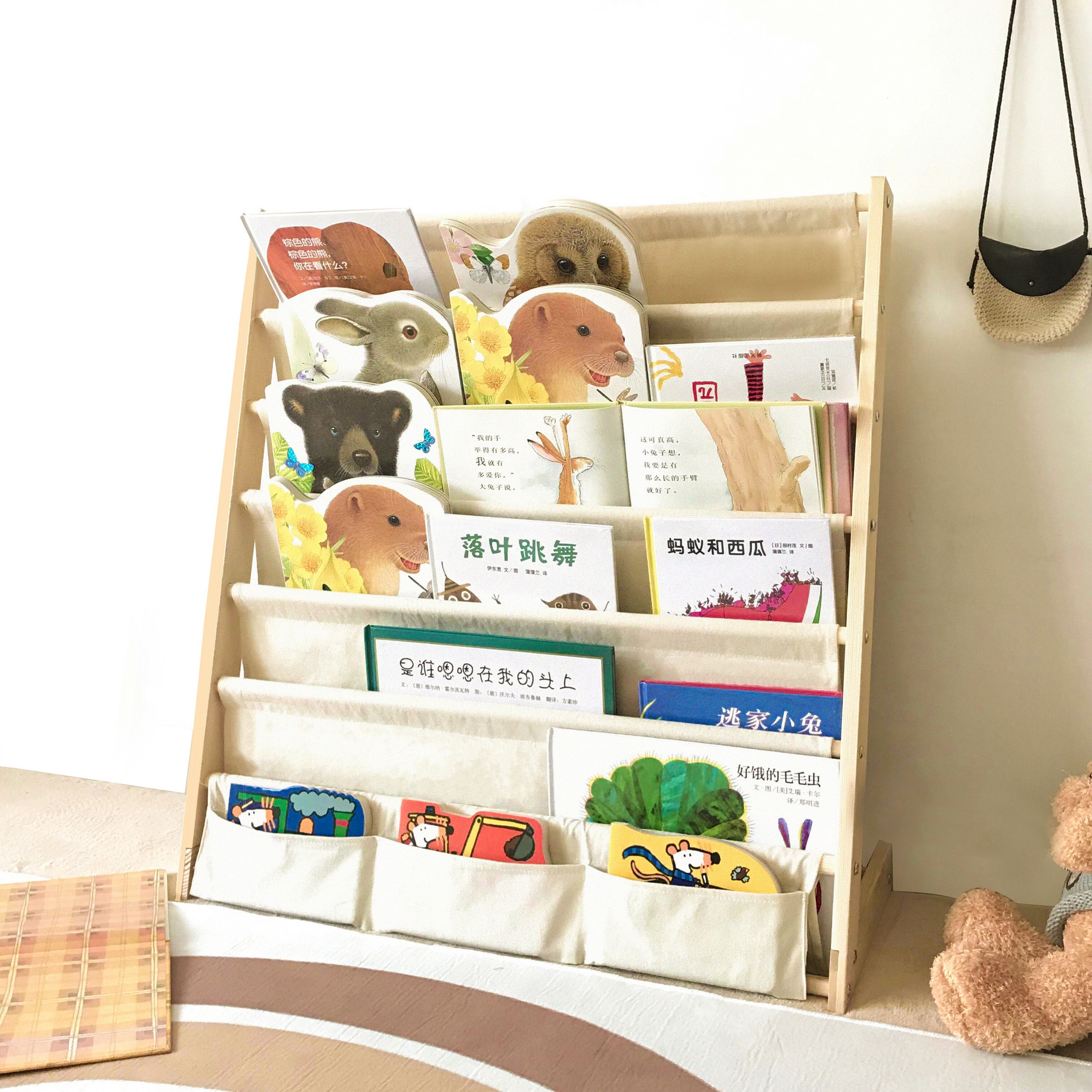 ins兒童書架實木寶寶繪木架家用簡易落地收納架幼兒園閱讀書架