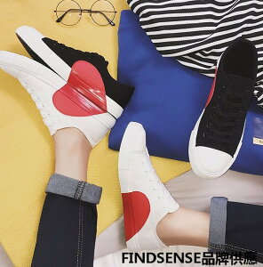 FINDSENSE品牌 四季款 新款 日本 情侶 高品質 愛心小白鞋 輕便運動 舒適透氣 休閒 低幫帆布鞋 潮流鞋子