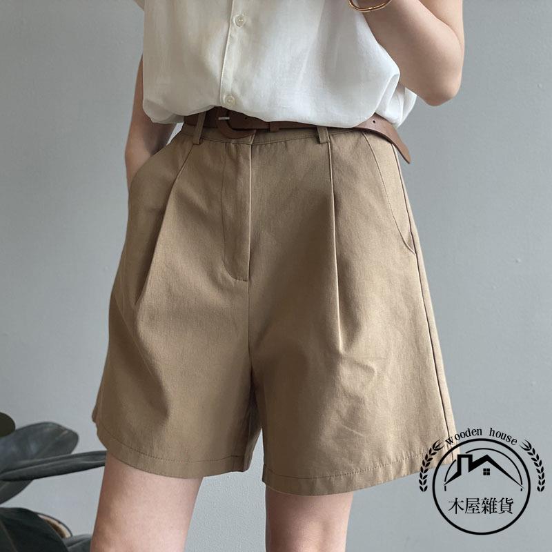 西裝短褲女夏季韓版高腰寬版闊腿褲休閒工裝褲中褲五分褲【木屋雜貨】