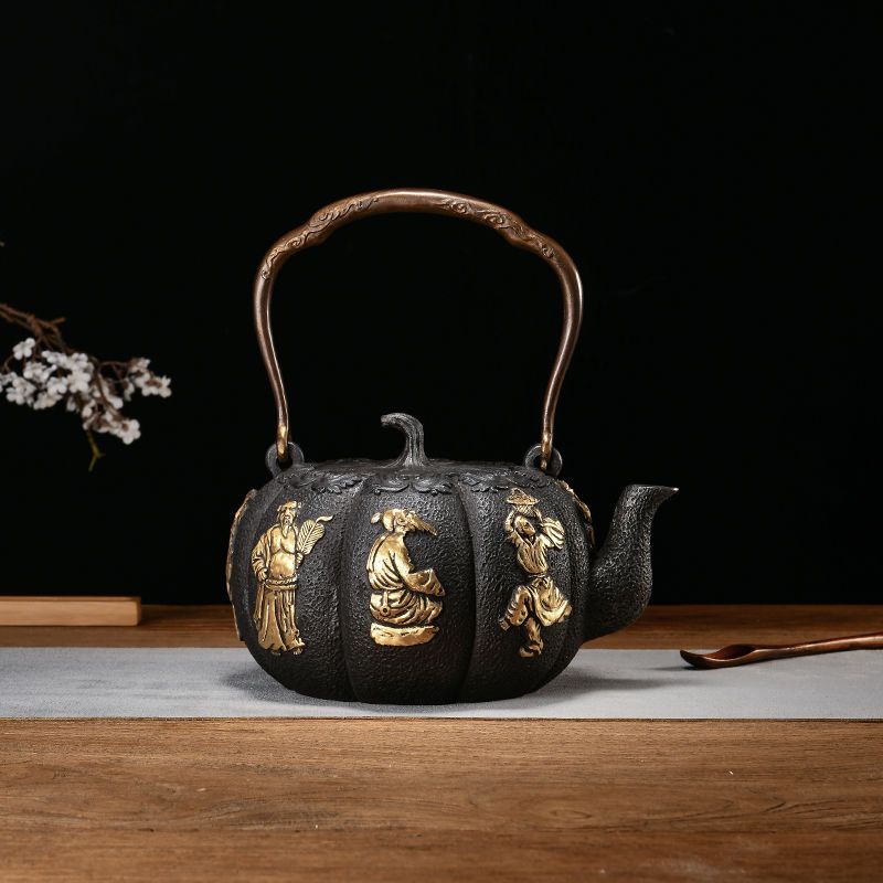 巽火堂家用純手工浮雕無涂層老鐵壺日式提梁燒水沏茶鑄鐵茶壺套裝茶壺