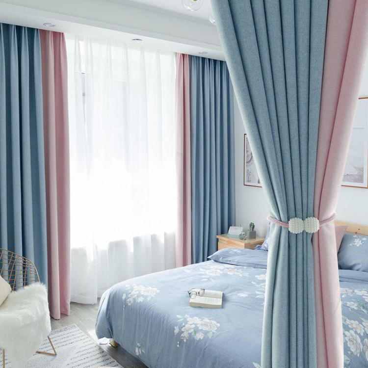北歐風格ins遮光窗簾成品簡約現代臥室客廳陽臺拼接純色加厚布料