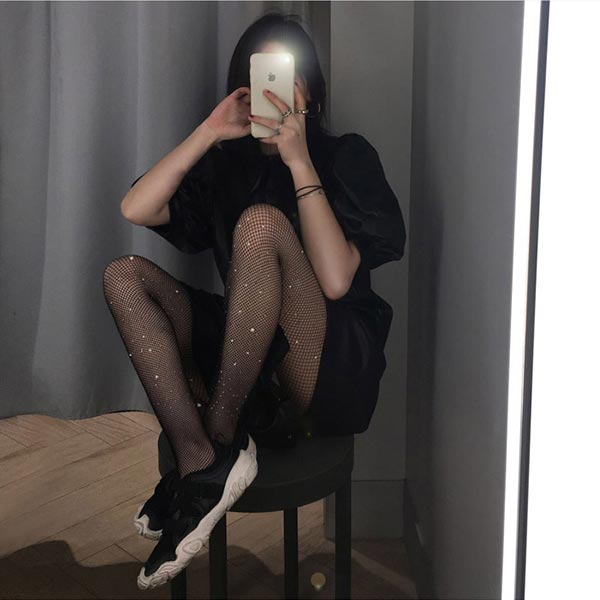 ANNAS 正韓鑽石網襪閃亮水鑽亮片絲襪褲襪打底襪網紗 簍空蕾絲性感夜店派對聖誕跨年韓國 2