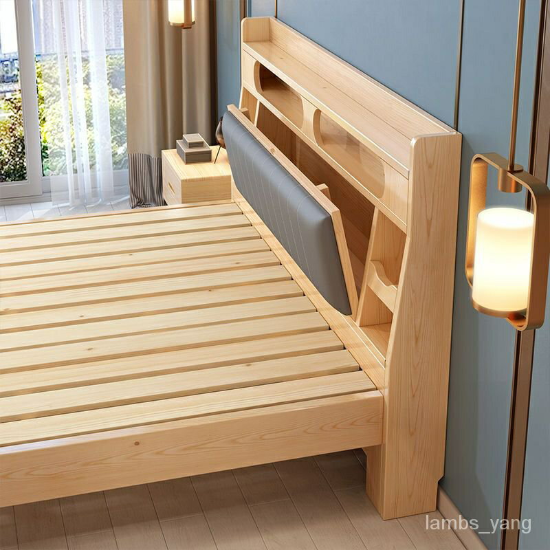 免運 實木床現代簡約1.8米雙人床主臥1米5單人床1.2米床架齣租房儲物床 特價出 可開發票