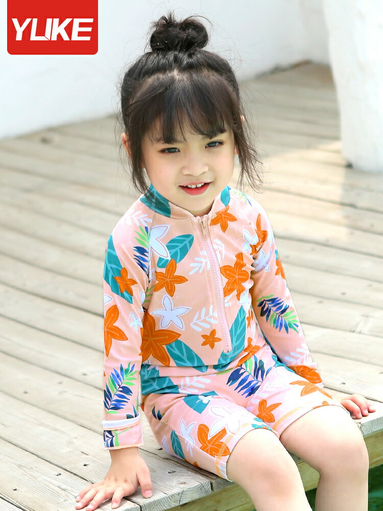 女童泳衣女孩寶寶兒童可愛連體長袖韓國海邊防曬游泳衣小童嬰幼兒