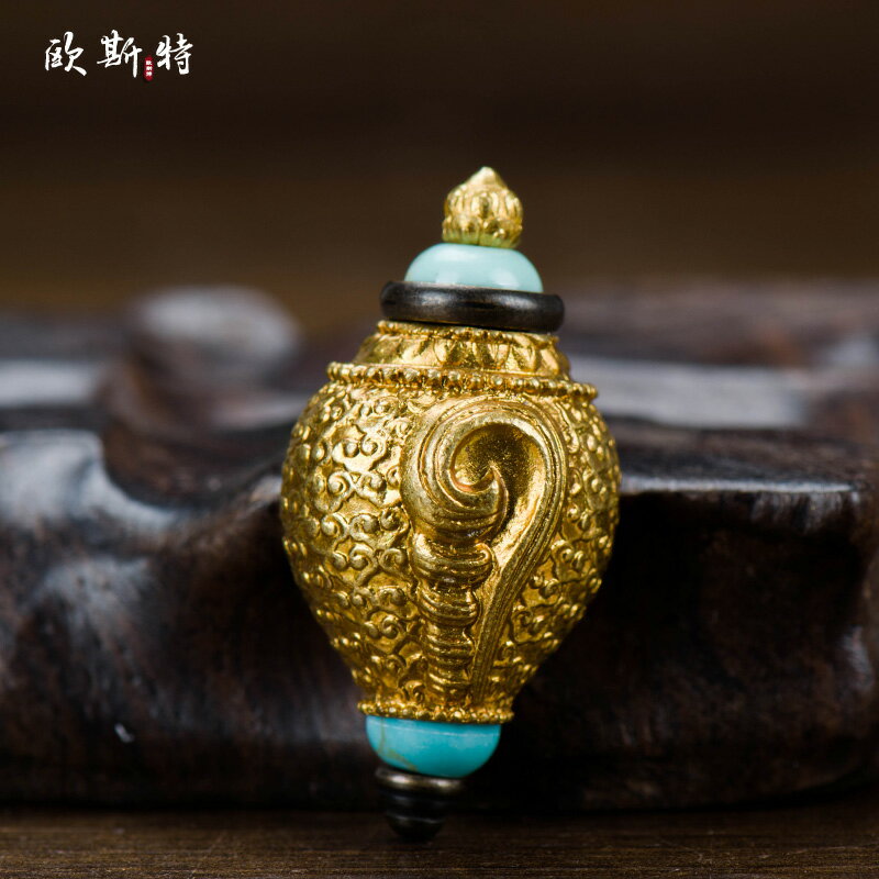 歐斯特 海螺嘎烏吊墜 藏族飾品銅鑲寶石裝舍利掛墜噶烏盒項鏈掛件