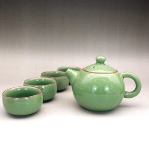 仿古宋瓷龍泉窯梅子青釉茶具一套 復古手工茶壺茶杯瓷器古玩陶瓷