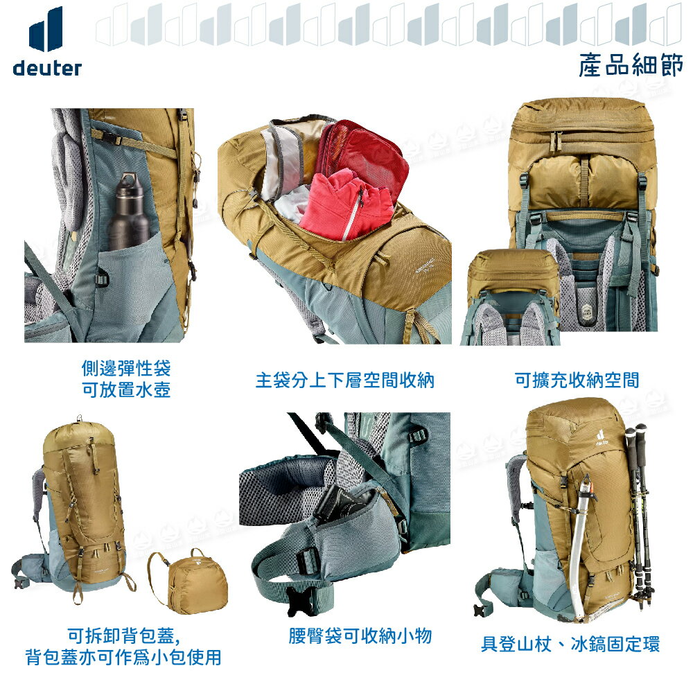 Deuter 德國AIRCONTACT 55+10L 拔熱透氣背包《土/湖藍》】3320321/登山