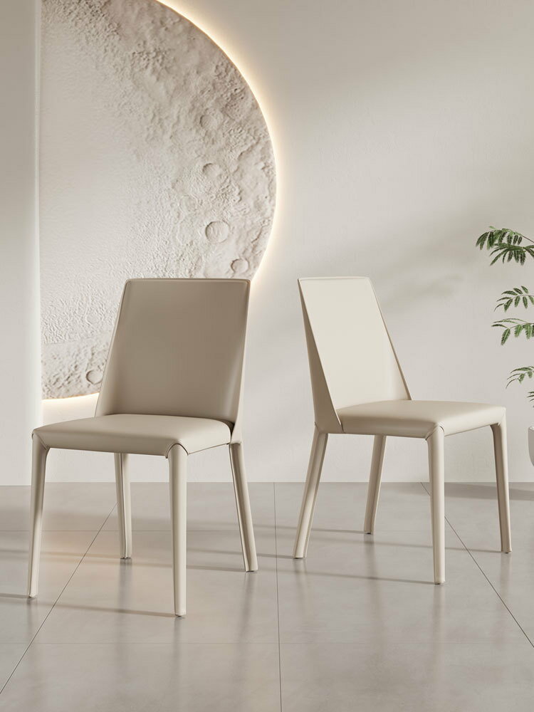 奶油風馬鞍皮餐椅家用輕奢極簡靠背餐椅現代簡約設計師皮椅子凳子